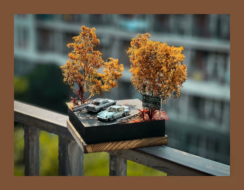 1/64 Scale Finished Car Diorama, Autumn Curve Scene, 15×15cm, No Dust Cover