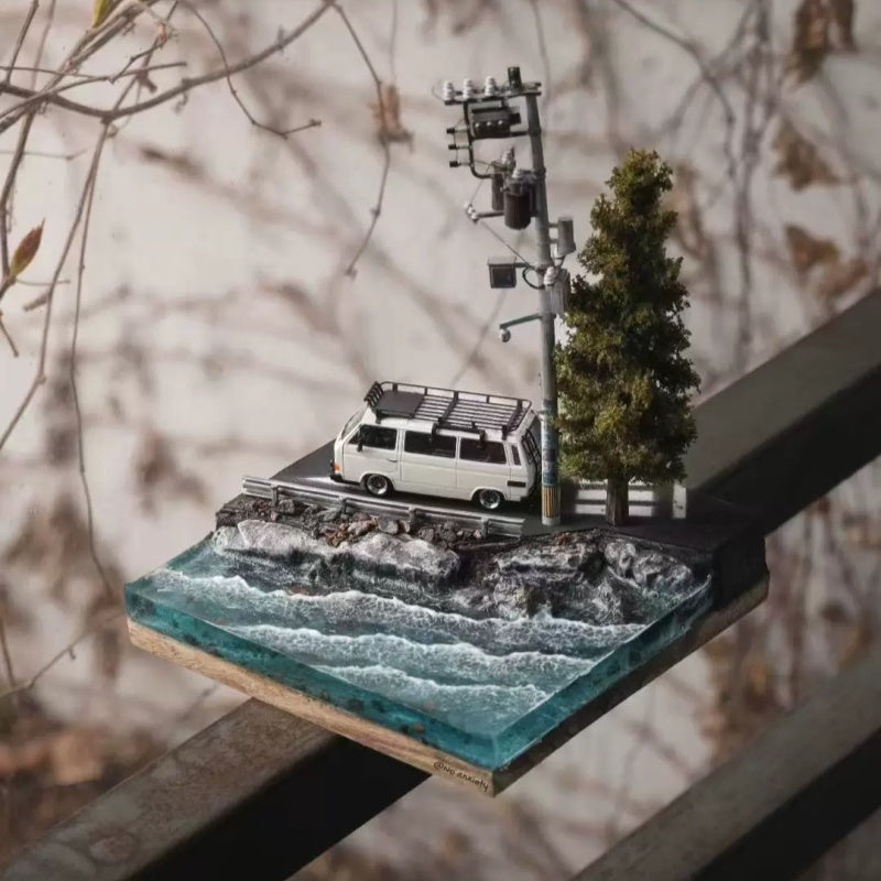 1:64 Scale Seaside View Diorama, Size 15×15cm, Height 18cm, Car Model Not Included