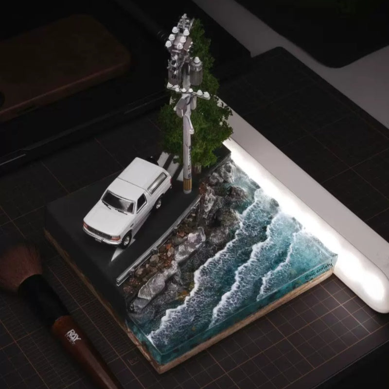 1:64 Scale Seaside View Diorama, Size 15×15cm, Height 18cm, Car Model Not Included